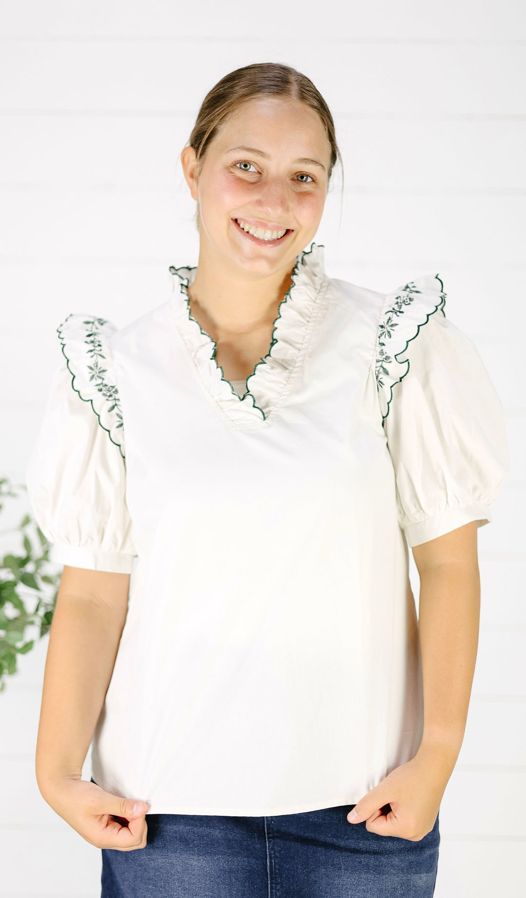 Tinley Embroidered Blouse-Cream