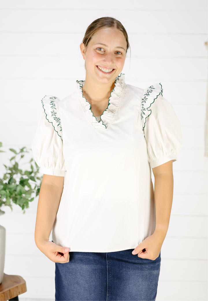 Tinley Embroidered Blouse-Cream