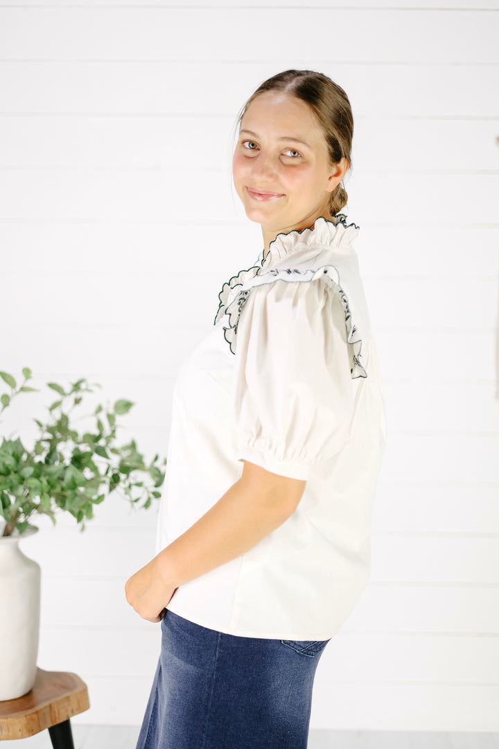 Tinley Embroidered Blouse-Cream