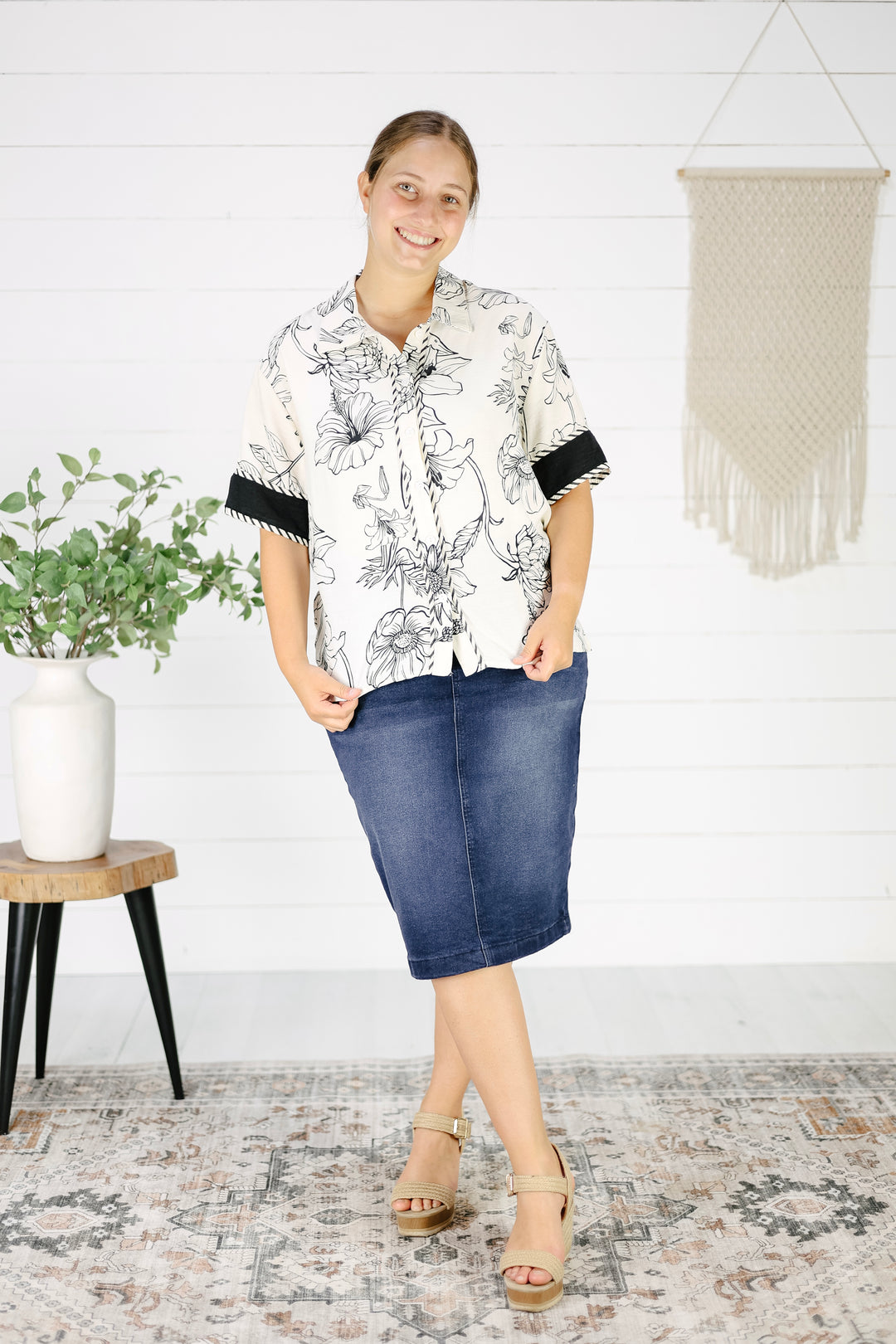Adely Button Down Blouse- Black