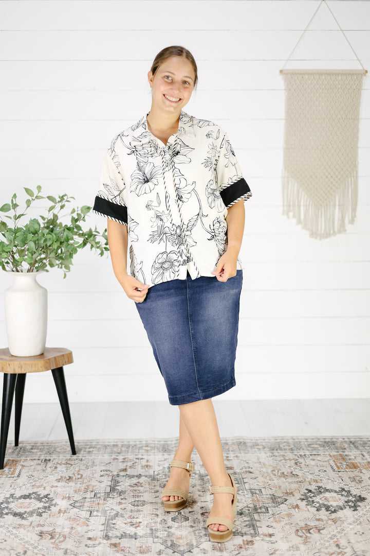 Adely Button Down Blouse- Black