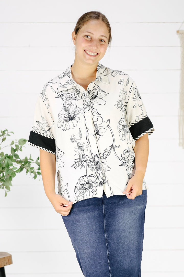 Adely Button Down Blouse- Black