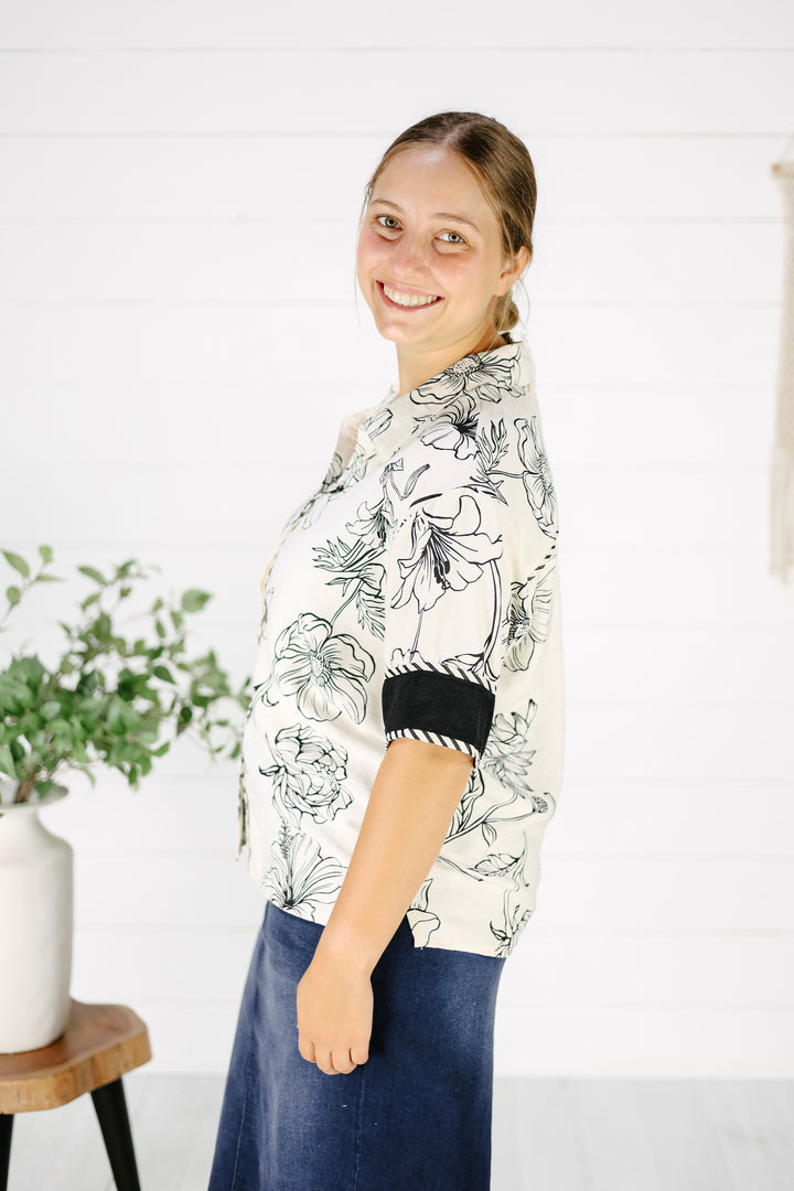 Adely Button Down Blouse- Black