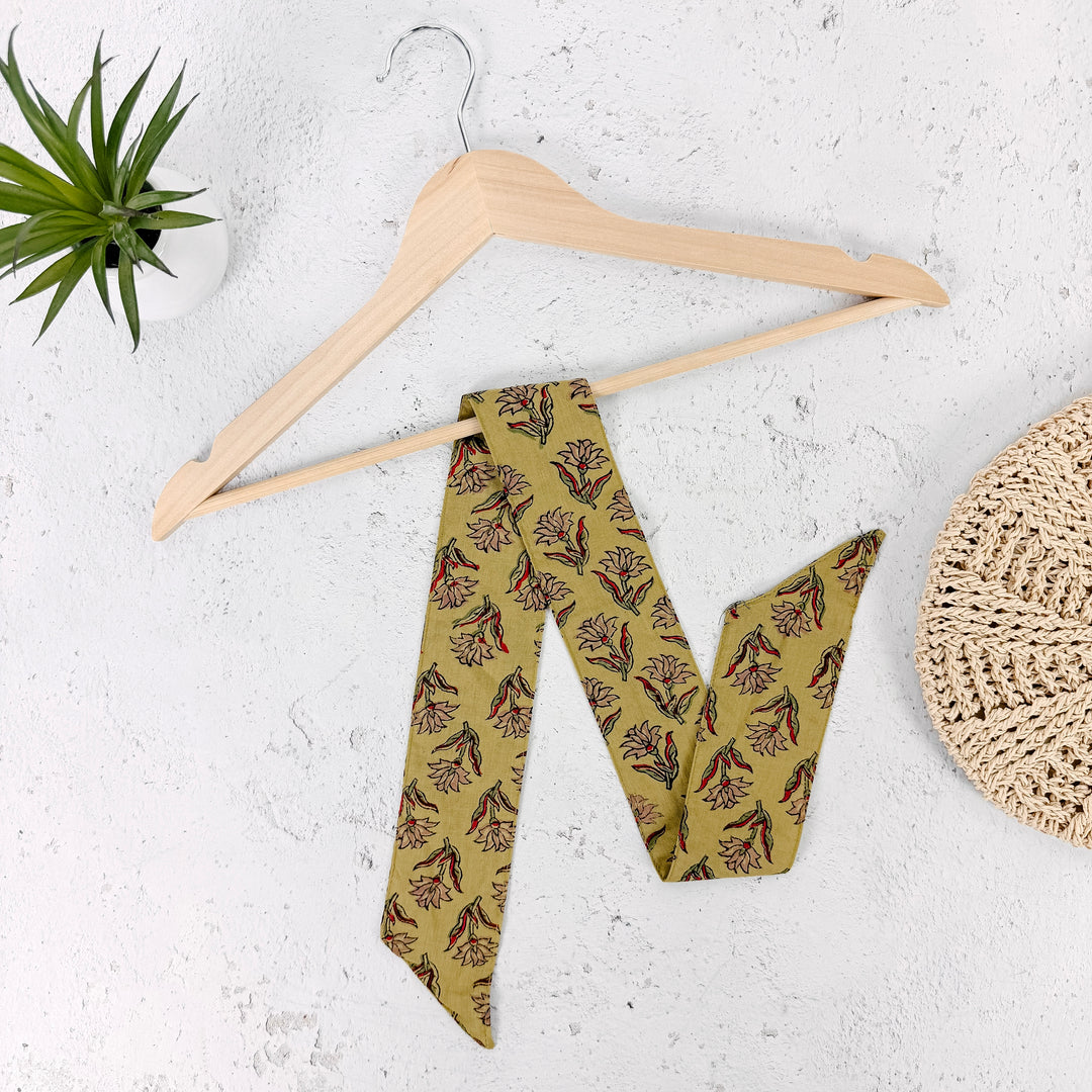 Maisie Floral Skinny Scarf- Mustard