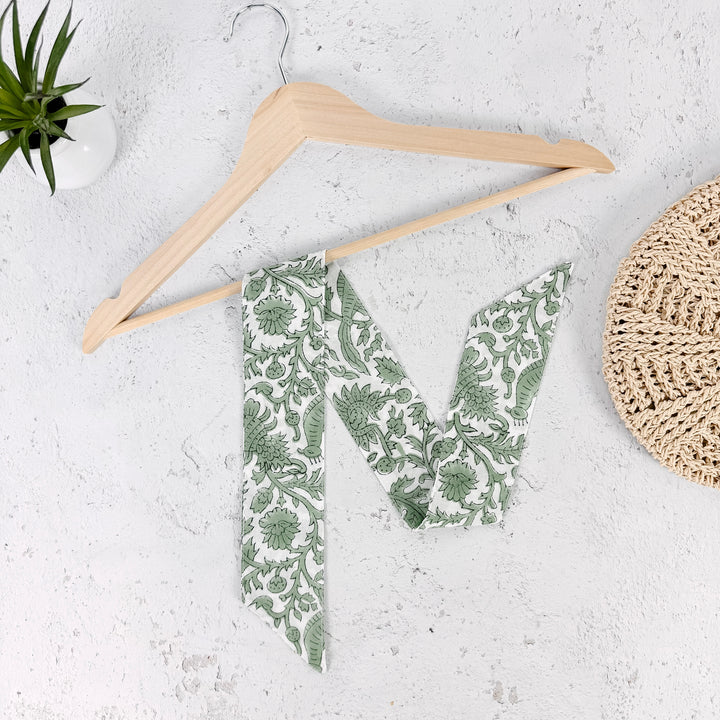 Evelyn Botanical Skinny Scarf- Green