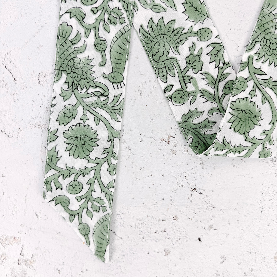 Evelyn Botanical Skinny Scarf- Green