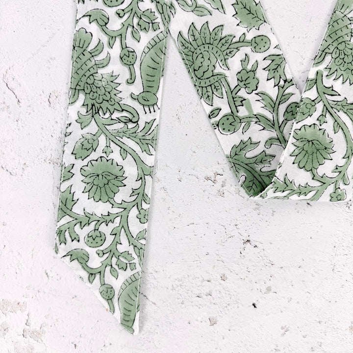 Evelyn Botanical Skinny Scarf- Green
