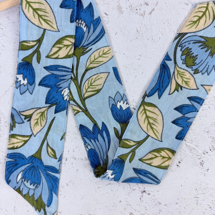 Marina Floral Skinny Scarf- Blue