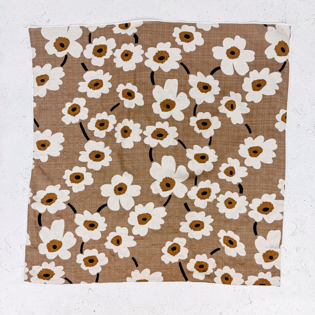 Della Floral Square Scarf - Taupe
