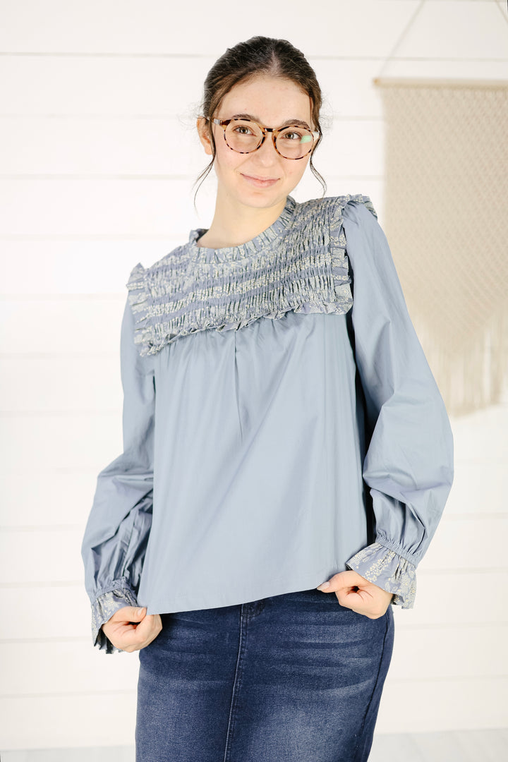 Maree Smocked Blouse - Blue