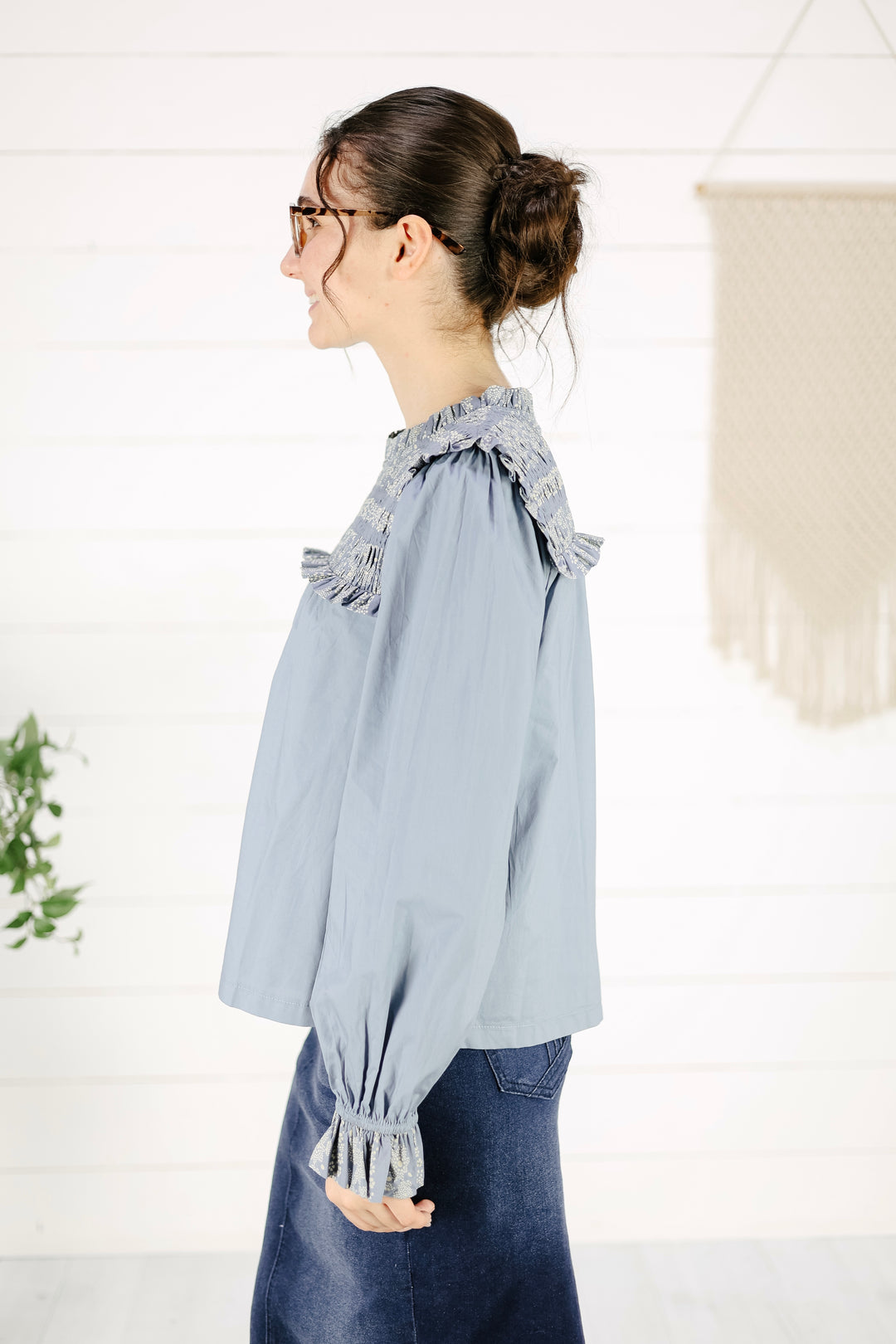 Maree Smocked Blouse - Blue