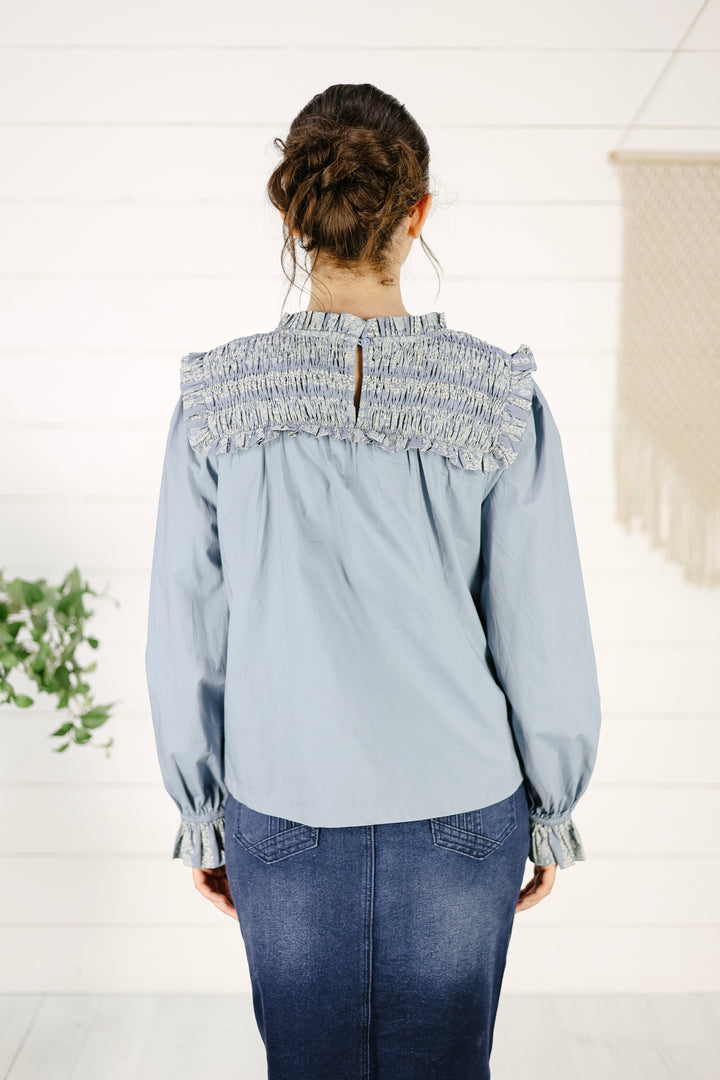 Maree Smocked Blouse - Blue