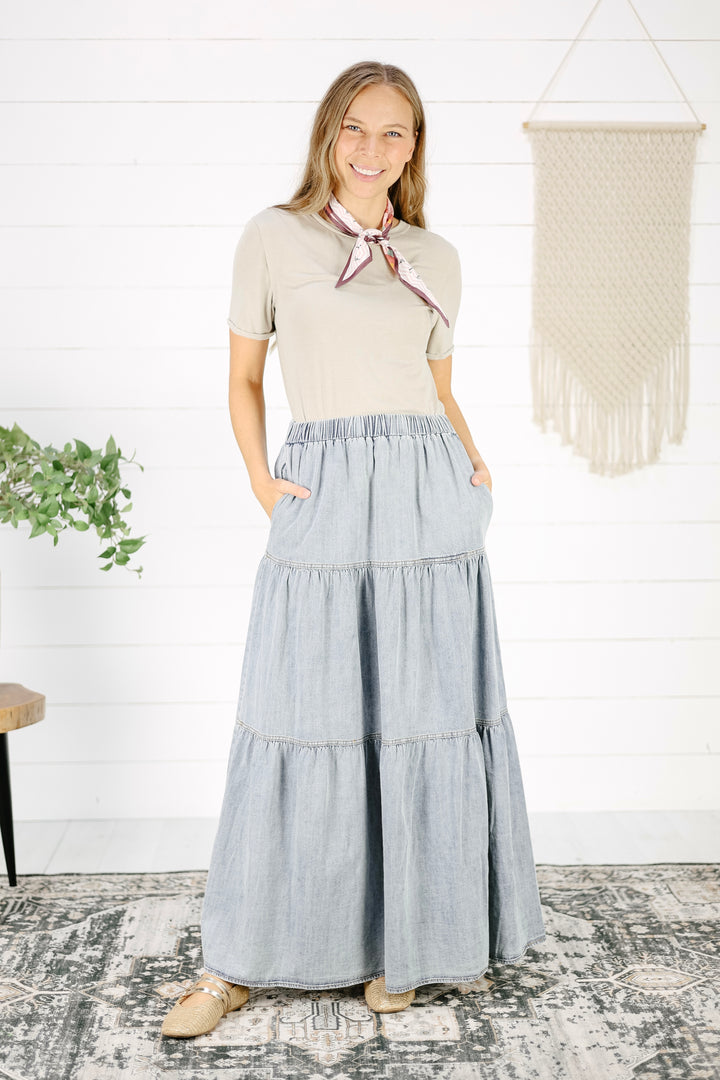 Phebie Tiered Maxi Skirt - Denim
