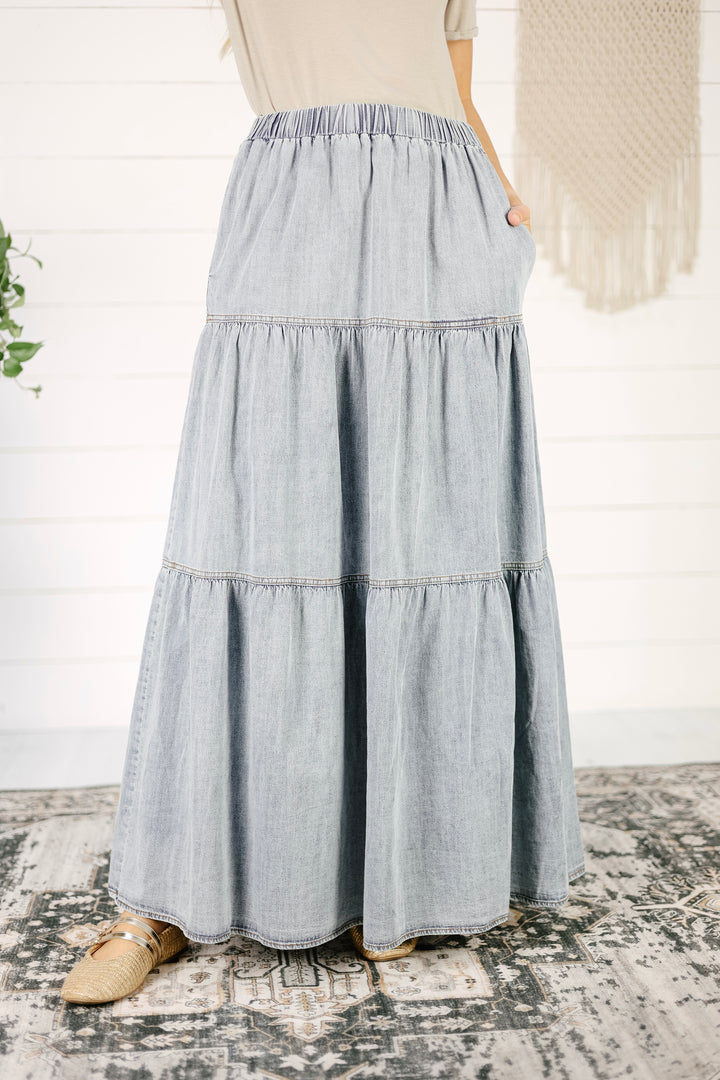 Phebie Tiered Maxi Skirt - Denim