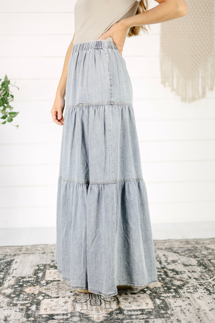 Phebie Tiered Maxi Skirt - Denim