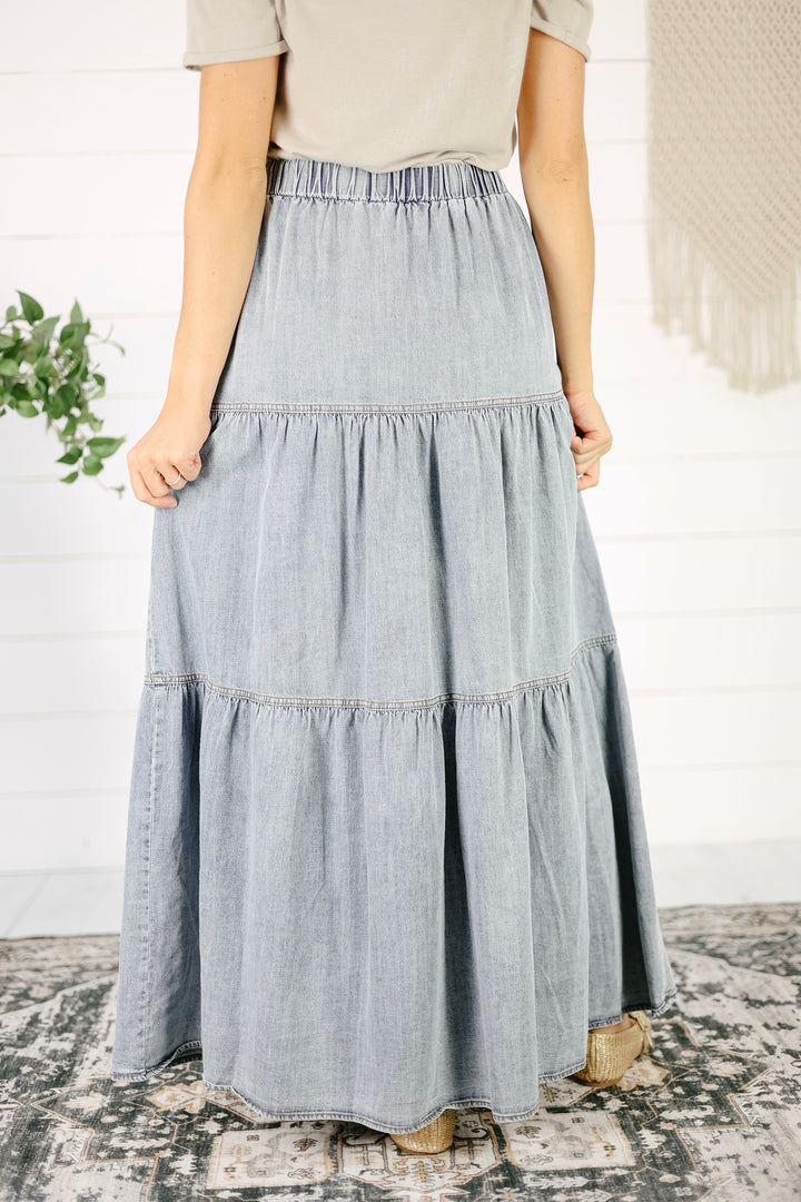 Phebie Tiered Maxi Skirt - Denim