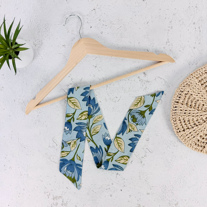 Marina Floral Skinny Scarf- Blue