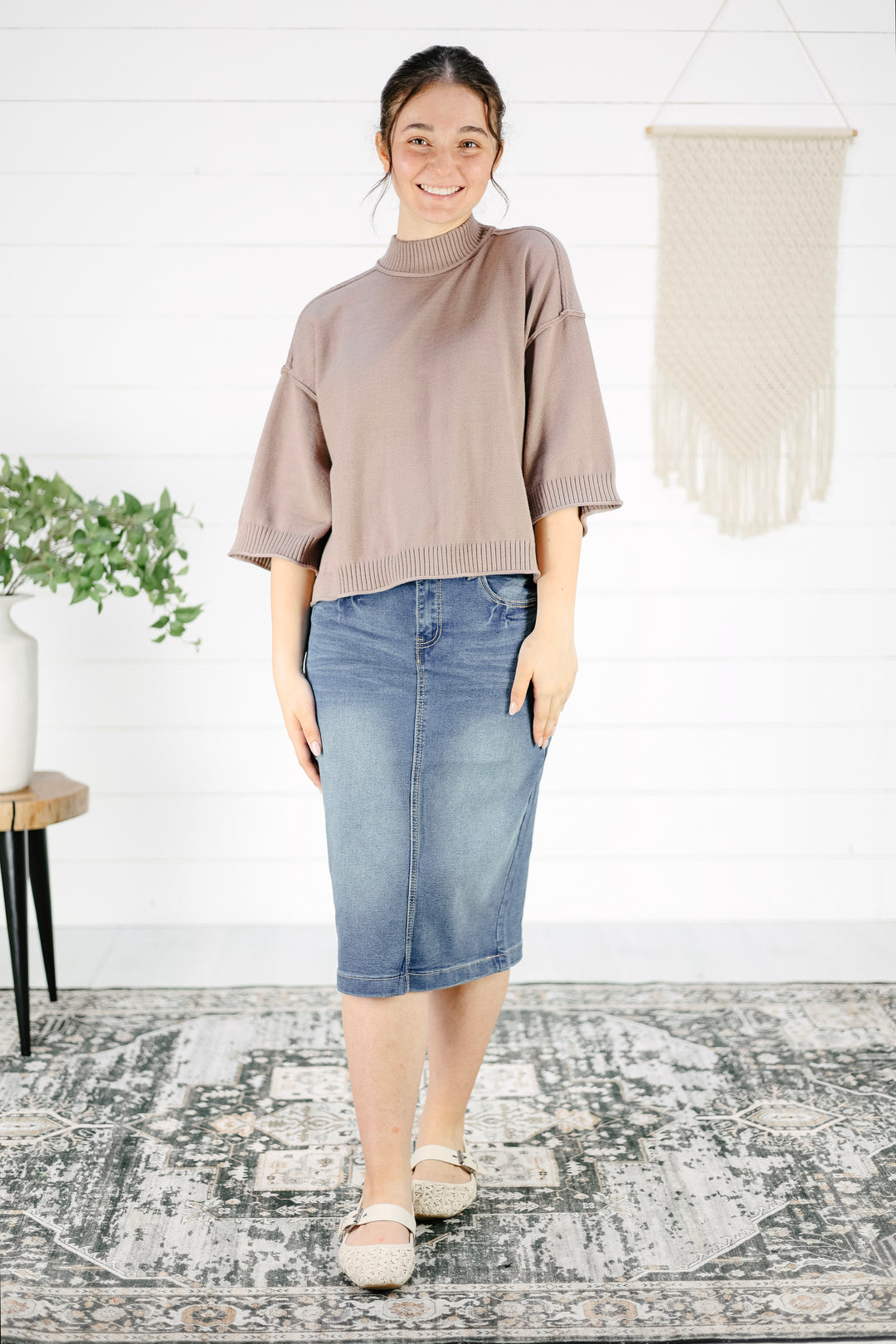 Kimmie Mock Neck Top - Mocha