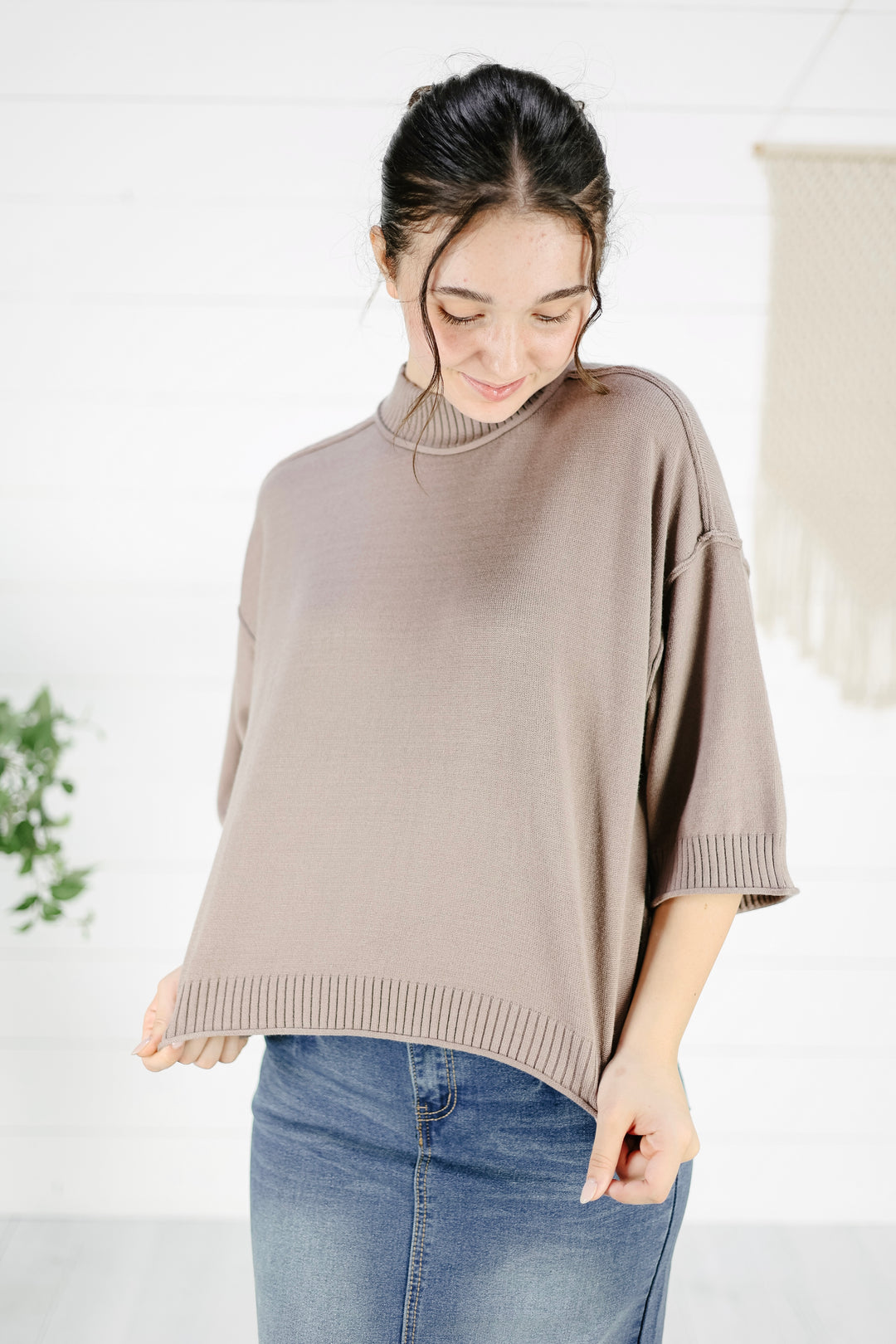 Kimmie Mock Neck Top - Mocha