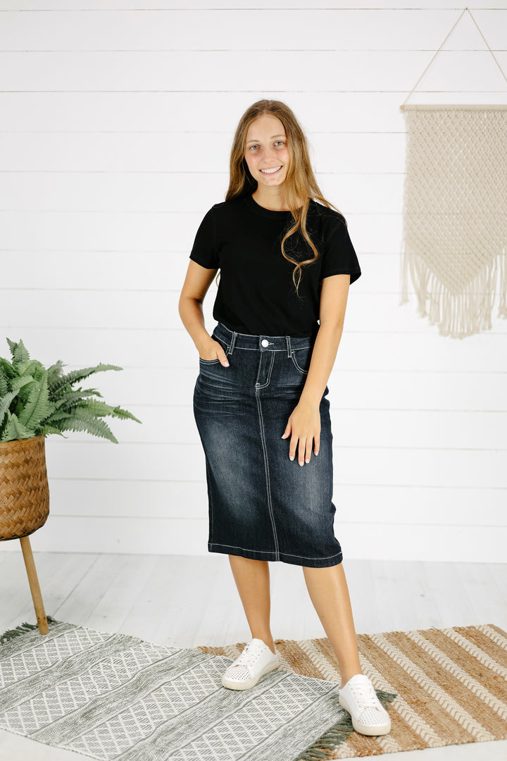 Benson Denim Skirt - Black Wash
