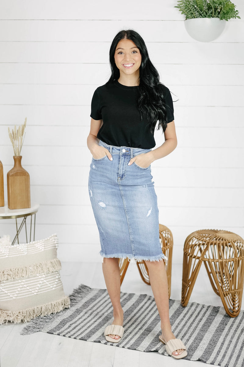 Light Wash Denim Skirt - Oregon Denim Skirt - Slaydon & Rose